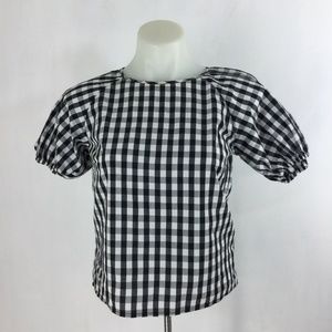 Joie Cirila Gingham Cotton Top Black Checkered